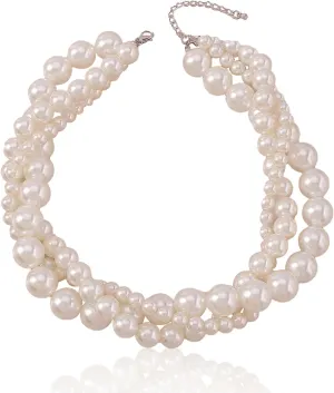 Chunky Pearl Choker Necklace for Women Layered Twisted Faux Pearl Beaded Necklace Wedding Gifts for Brides Bridesmaid Birthday Gift for Prom Pearls Jewelry for Women