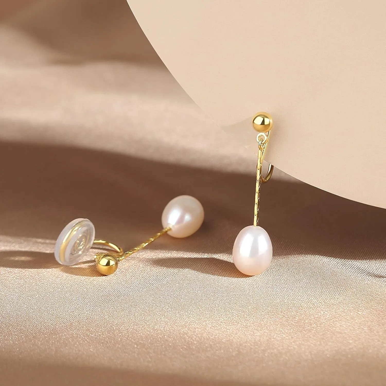 Clip on Earrings for Women Fake Pearl Earrings Dangle Drop No Piercing Earrings 18K Gold Plated Long Tassel Chain Ear Clips Minimalist Wedding Jewelry