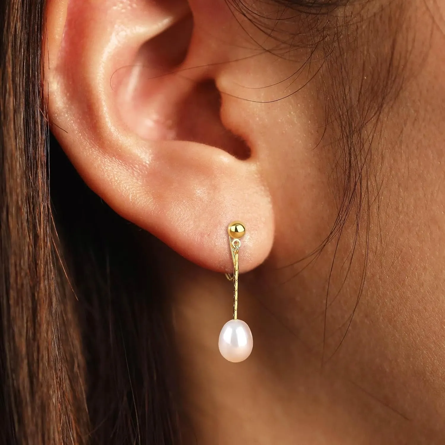 Clip on Earrings for Women Fake Pearl Earrings Dangle Drop No Piercing Earrings 18K Gold Plated Long Tassel Chain Ear Clips Minimalist Wedding Jewelry