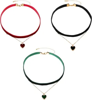 COLORFUL BLING Black Heart Love Velvet Choker Necklaces Set Vintage Adjustable Gothic Ghoker Small Heart Necklaces Chocker for Women