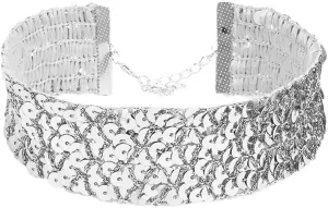 COLORFUL BLING Chunky Wide Sexy Lace Velvet Short Collar Necklace Shiny Thick Rhinestone Metal Sequins Choker Necklace Party Costume Jewelry for Women