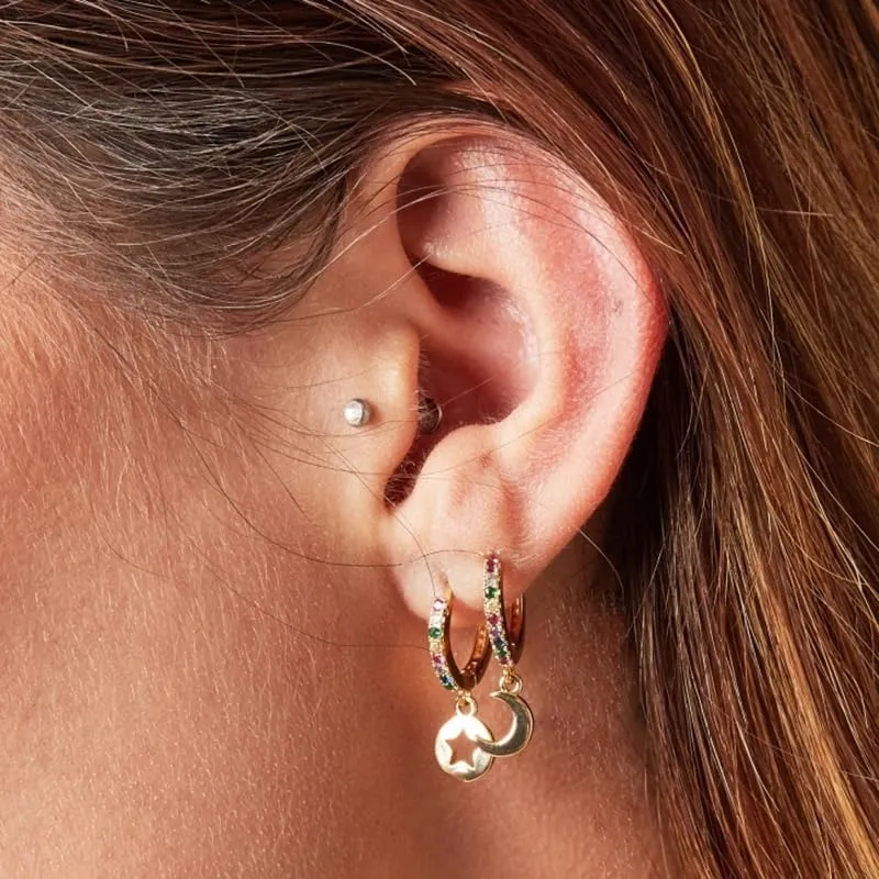 Copper Colorful Crystals Geometry Hoop Earrings For Women Summer Jewelry Earring Circle Earring Pendientes Ear Cuffs