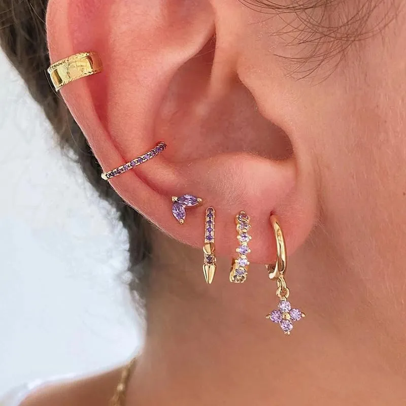 Copper Colorful Crystals Geometry Hoop Earrings For Women Summer Jewelry Earring Circle Earring Pendientes Ear Cuffs