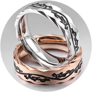 Couple Matching Rings Silver Rose Gold Ring Vintage Pattern, Stainless Steel Couple Rings