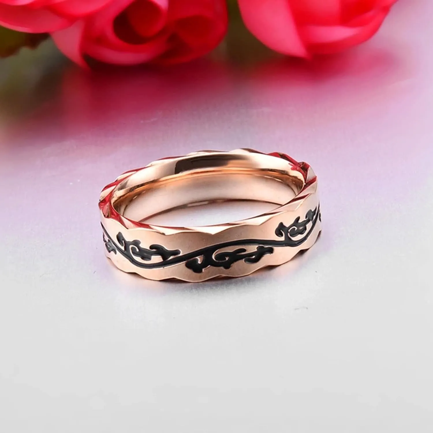 Couple Matching Rings Silver Rose Gold Ring Vintage Pattern, Stainless Steel Couple Rings
