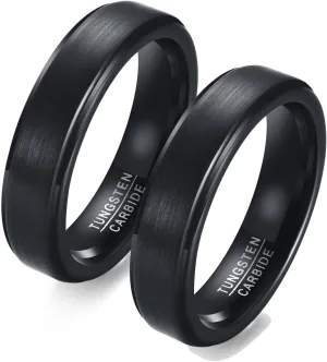 Couple Rings Customizable, Black Tungsten Rings for Men 5mm Brushed Ring Proposal Couple Ring