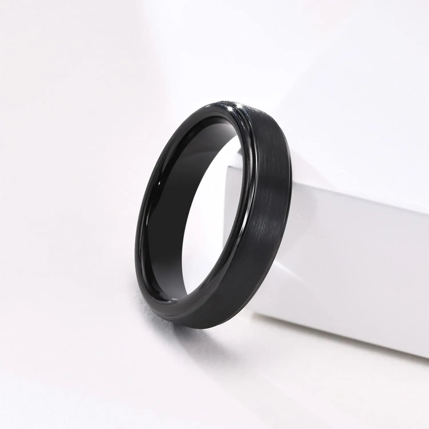 Couple Rings Customizable, Black Tungsten Rings for Men 5mm Brushed Ring Proposal Couple Ring