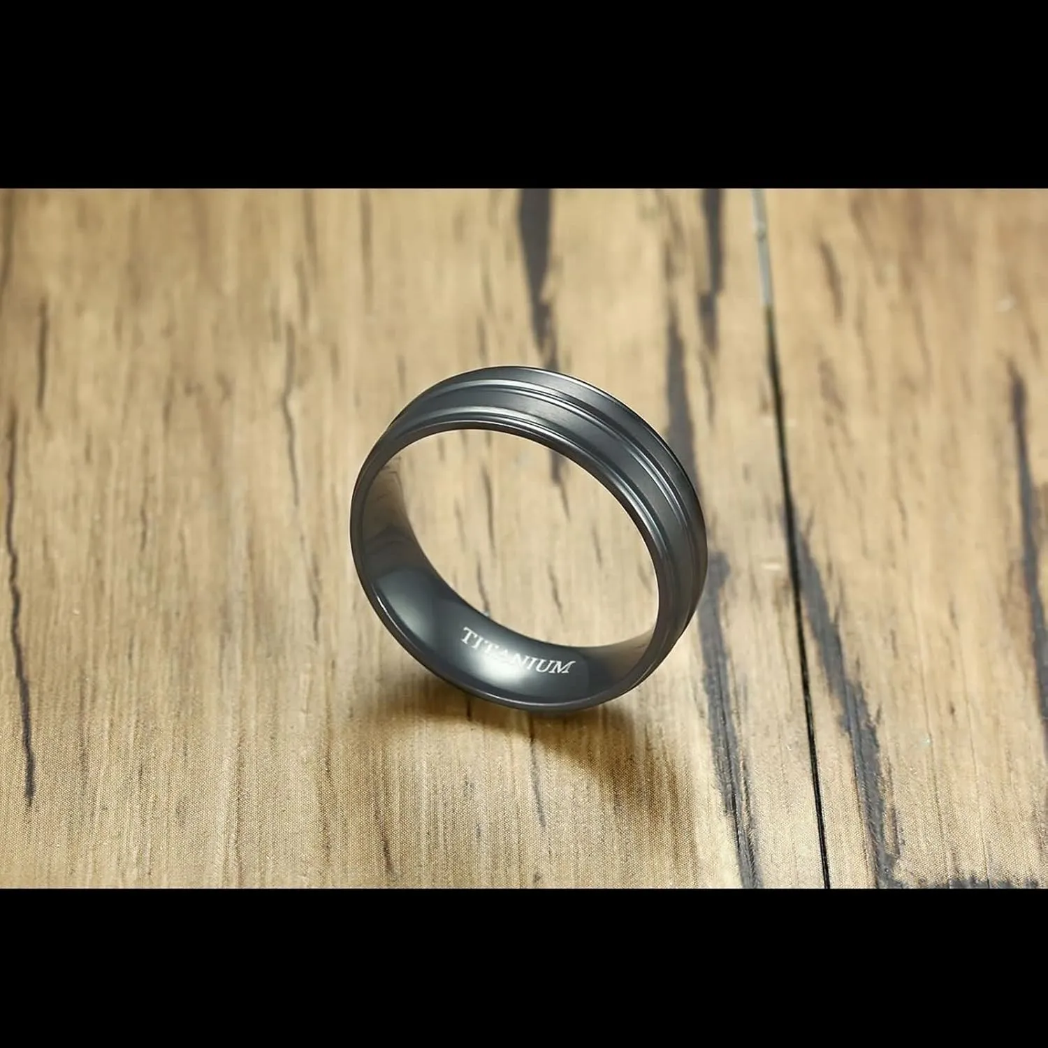 Couple Rings Engravable Couple Wedding Ring,Stainless Steel Promise Rings 8MM Black Ring with Brushed Round Couple Ring Engagement