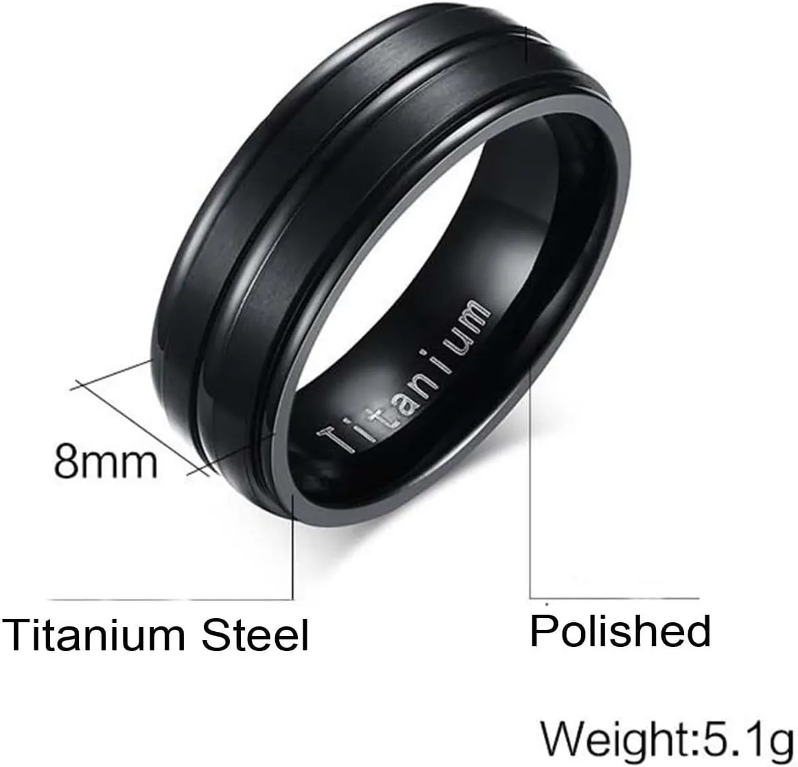 Couple Rings Engravable Couple Wedding Ring,Stainless Steel Promise Rings 8MM Black Ring with Brushed Round Couple Ring Engagement