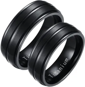 Couple Rings Engravable Couple Wedding Ring,Stainless Steel Promise Rings 8MM Black Ring with Brushed Round Couple Ring Engagement