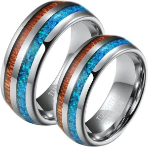 Couple Rings Engravable Engagement Rings Couple,Tungsten Rings Wedding 8MM Silver Brown Ring with Wood Grain Rings Couples
