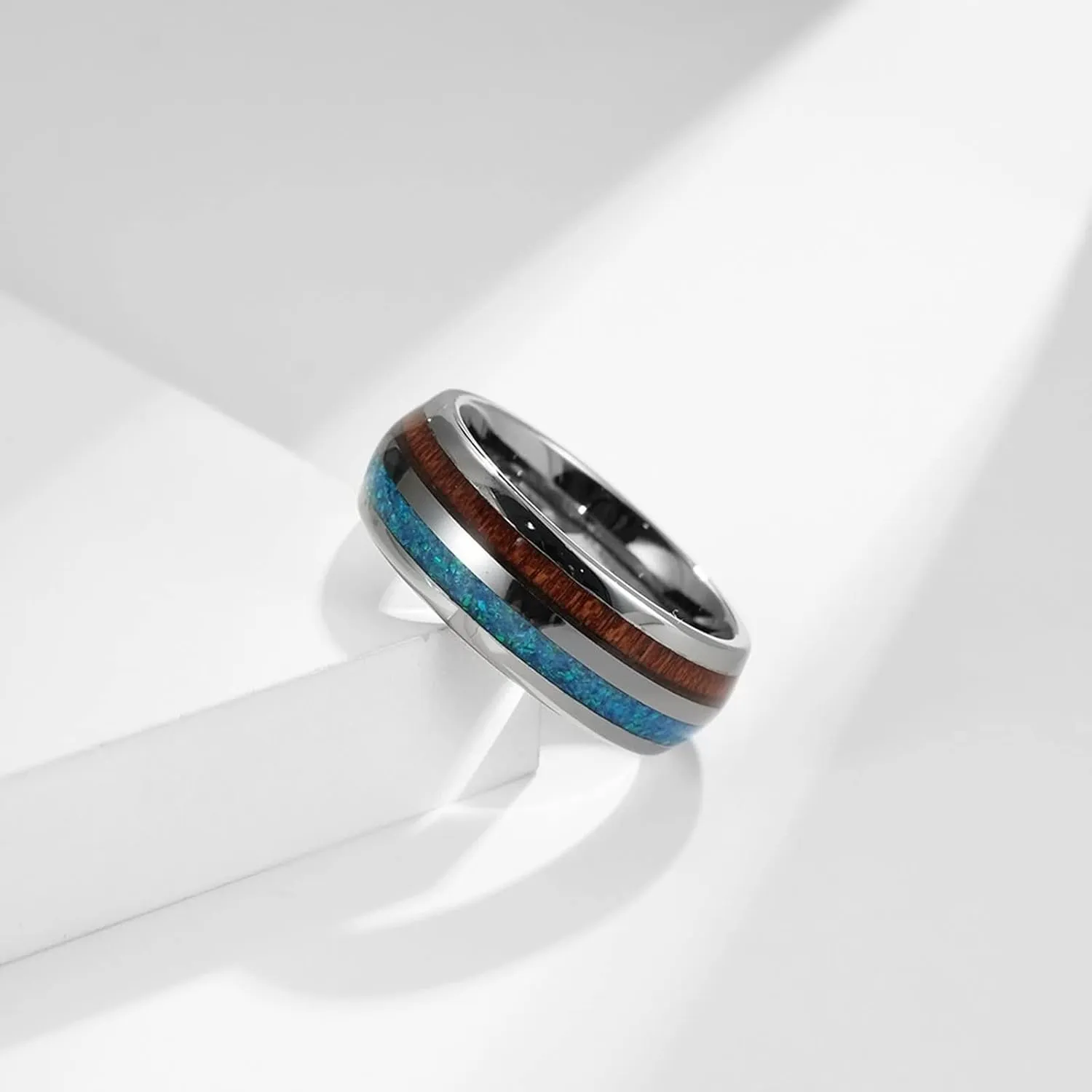 Couple Rings Engravable Engagement Rings Couple,Tungsten Rings Wedding 8MM Silver Brown Ring with Wood Grain Rings Couples