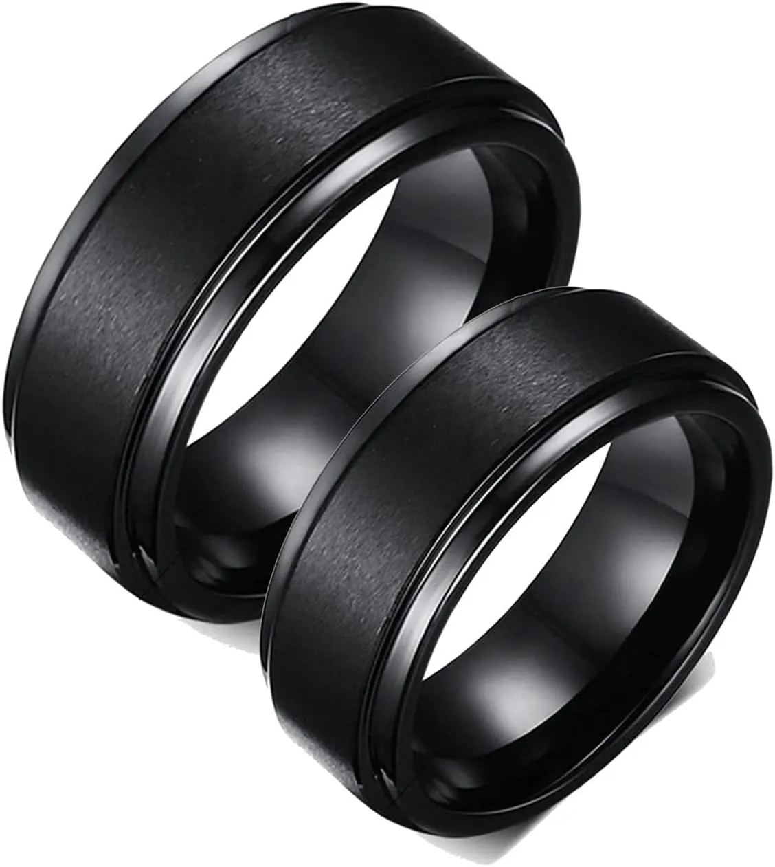 Couple Rings Personalized, Mens Black Tungsten Ring Brushed Ring 8mm Valentine's Day Couple Rings