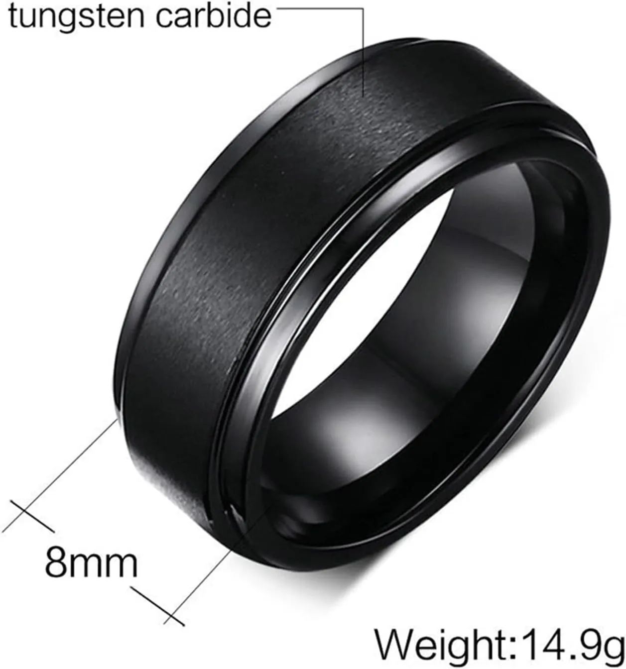 Couple Rings Personalized, Mens Black Tungsten Ring Brushed Ring 8mm Valentine's Day Couple Rings
