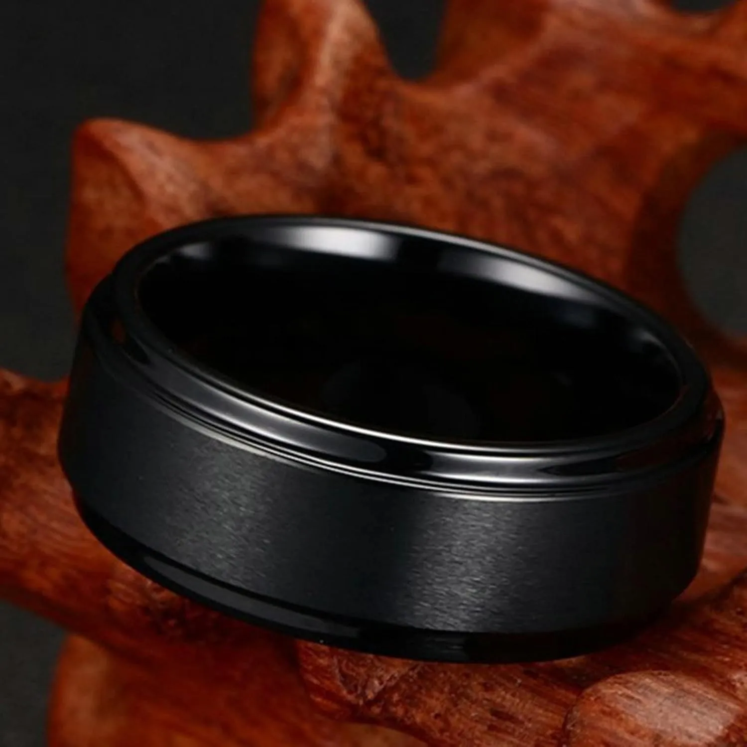 Couple Rings Personalized, Mens Black Tungsten Ring Brushed Ring 8mm Valentine's Day Couple Rings