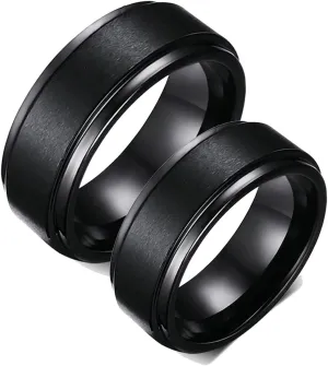Couple Rings Personalized, Mens Black Tungsten Ring Brushed Ring 8mm Valentine's Day Couple Rings