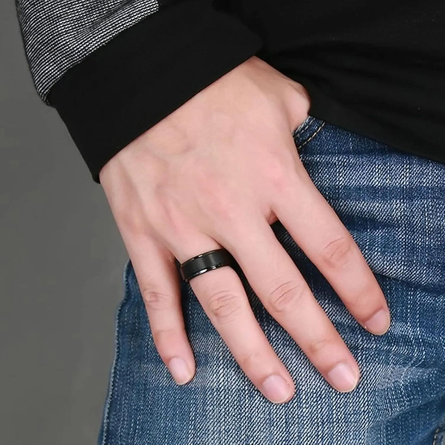 Couple Rings Personalized, Mens Black Tungsten Ring Brushed Ring 8mm Valentine's Day Couple Rings