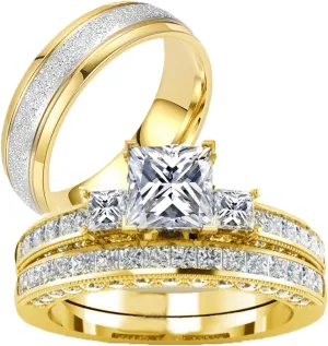 Couple Rings Sets for Him and Her Sterling Silver 10K 14K 18K Gold Personalized 3Pcs Moissanite Wedding Engagement Ring Wedding Band for Men Women Matching Promise Rings for Couples