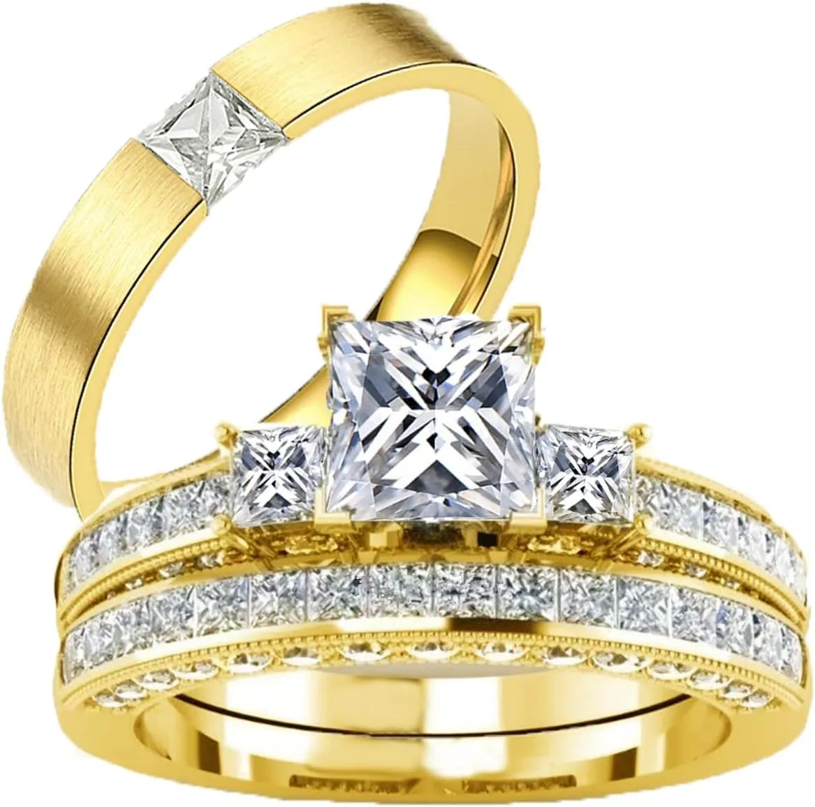 Couple Rings Sets for Him and Her Sterling Silver 10K 14K 18K Gold Personalized 3Pcs Moissanite Wedding Engagement Ring Wedding Band for Men Women Matching Promise Rings for Couples