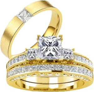 Couple Rings Sets for Him and Her Sterling Silver 10K 14K 18K Gold Personalized 3Pcs Moissanite Wedding Engagement Ring Wedding Band for Men Women Matching Promise Rings for Couples