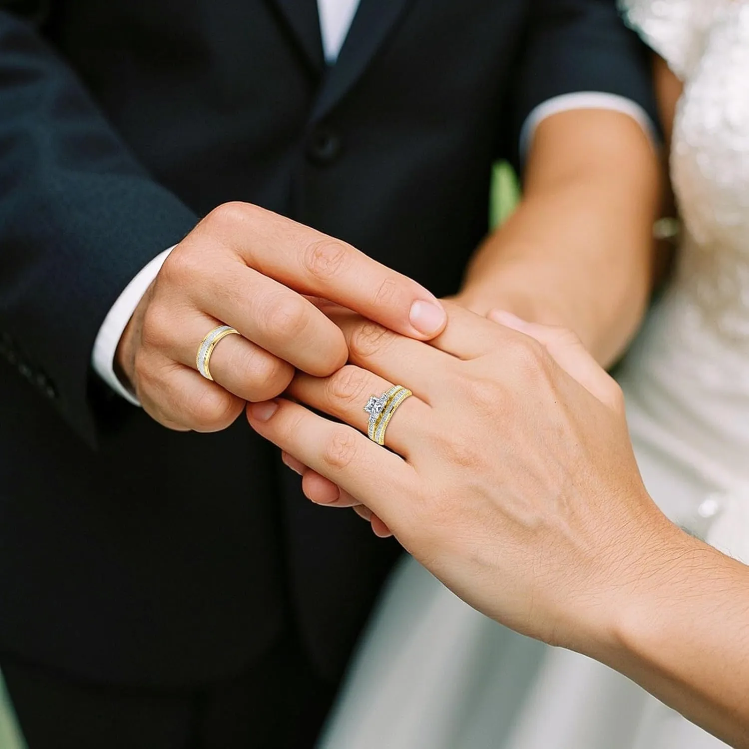 Couple Rings Sets for Him and Her Sterling Silver 10K 14K 18K Gold Personalized 3Pcs Moissanite Wedding Engagement Ring Wedding Band for Men Women Matching Promise Rings for Couples