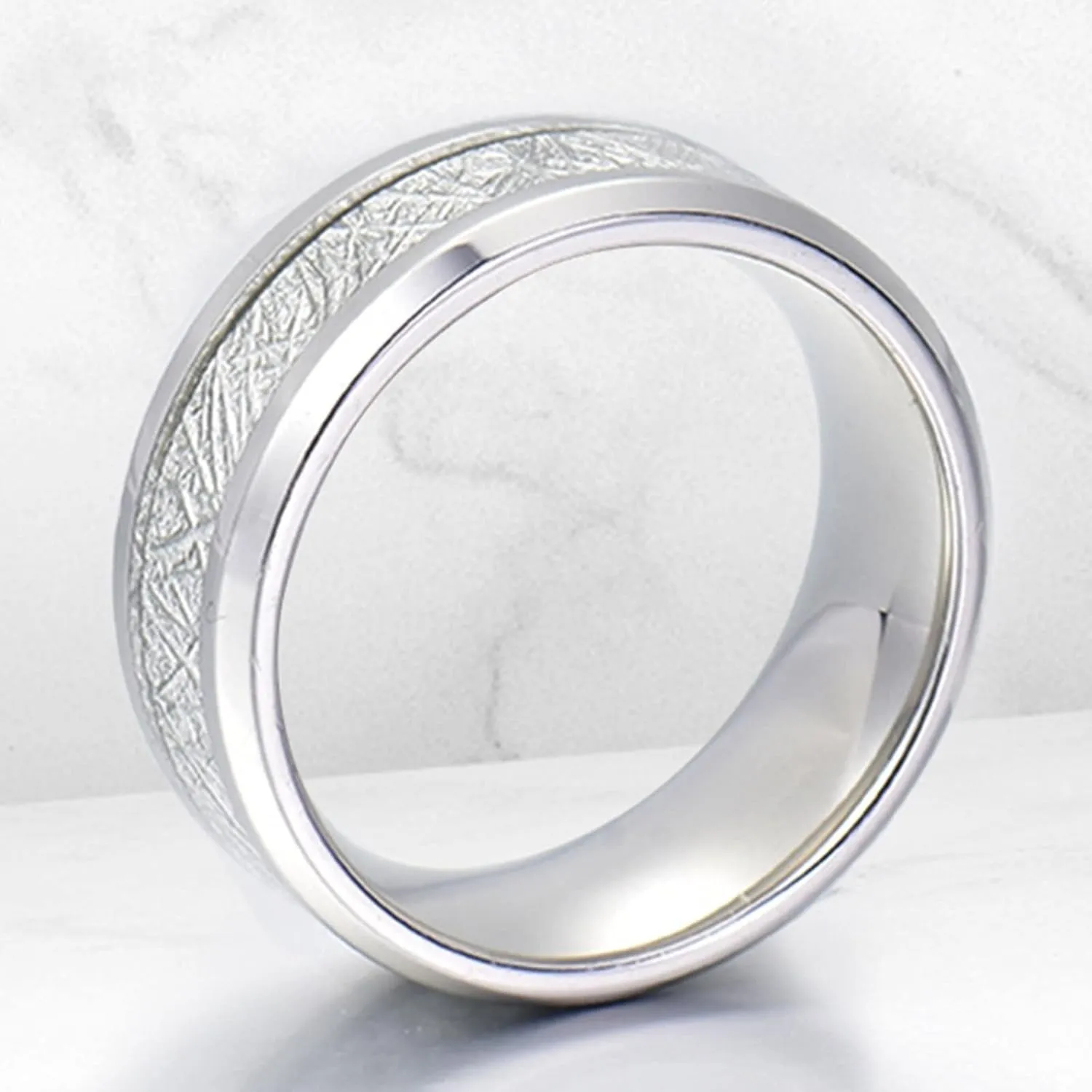 Couple Wedding Rings, Tungsten Rings for Women 8mm Silver Ring Inlay Silver Metal Fashion Couple Ring