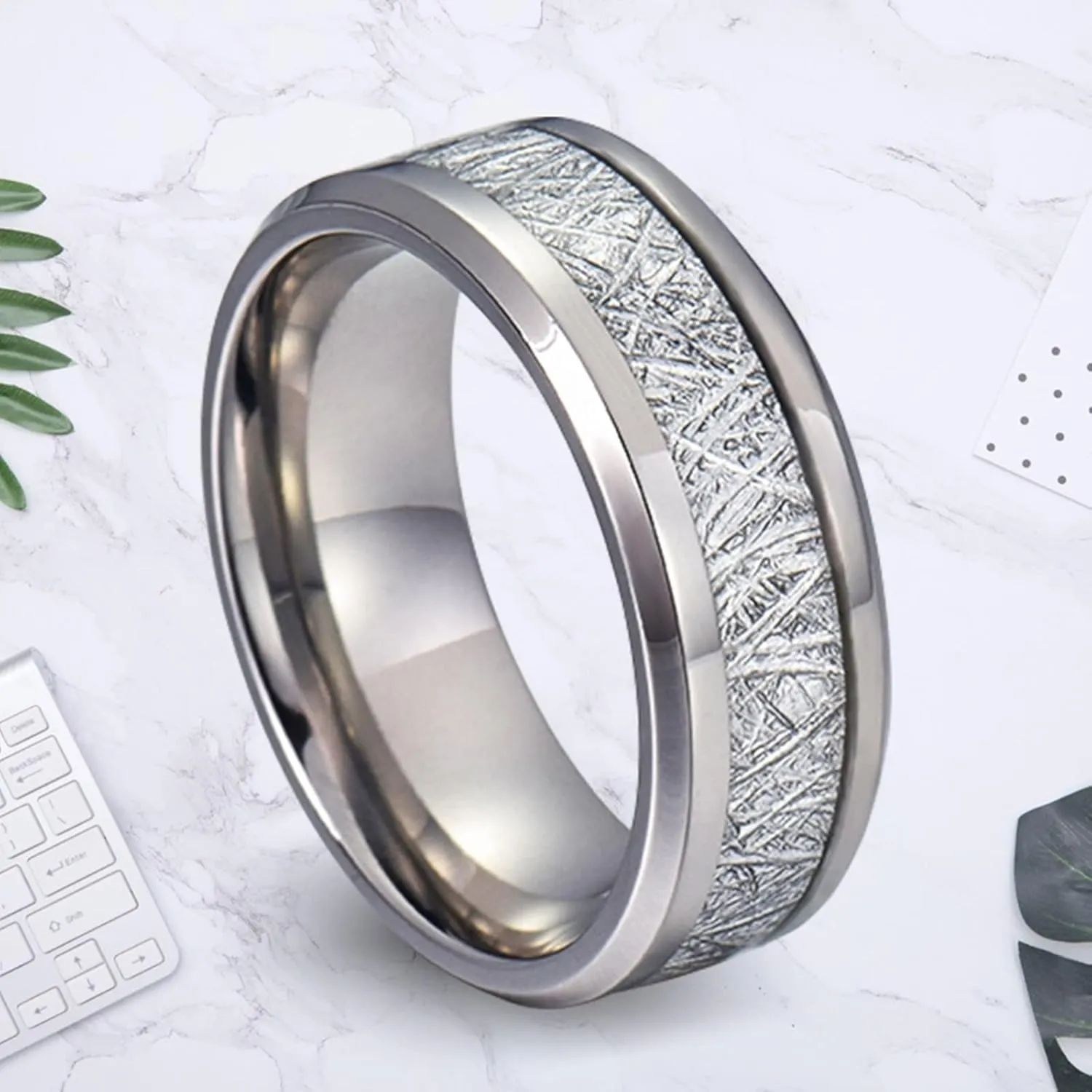 Couple Wedding Rings, Tungsten Rings for Women 8mm Silver Ring Inlay Silver Metal Fashion Couple Ring