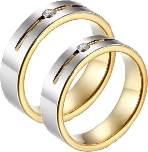 Couple Wedding Rings, Tungsten Wedding Rings for Men Silver Gold Ring with Zirconia Proposal Couple Ring