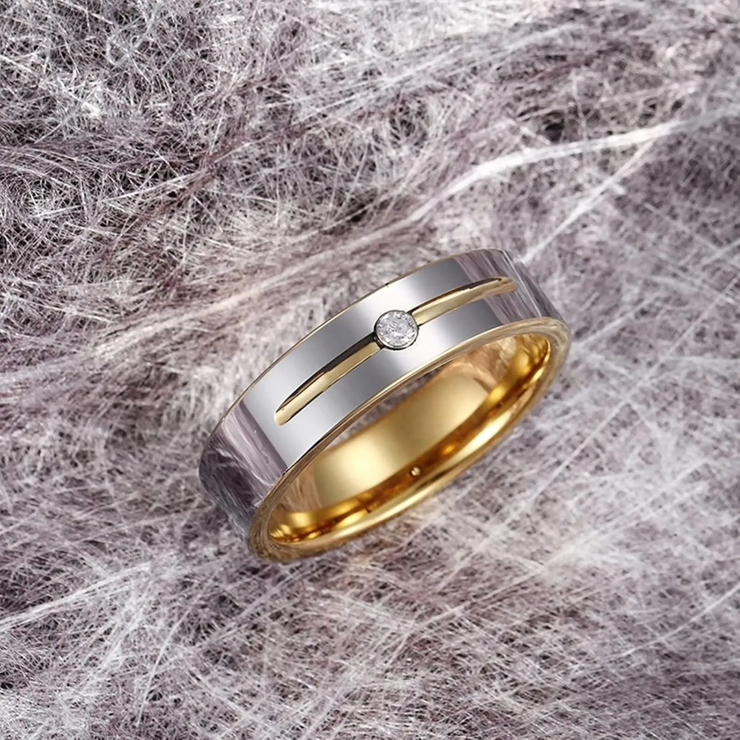 Couple Wedding Rings, Tungsten Wedding Rings for Men Silver Gold Ring with Zirconia Proposal Couple Ring