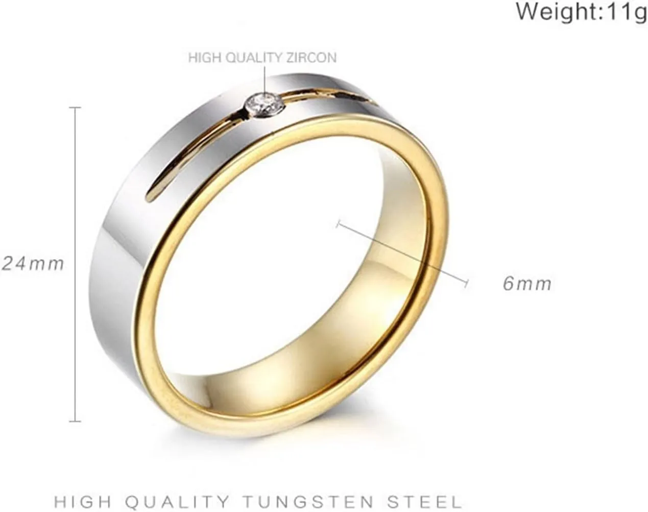 Couple Wedding Rings, Tungsten Wedding Rings for Men Silver Gold Ring with Zirconia Proposal Couple Ring