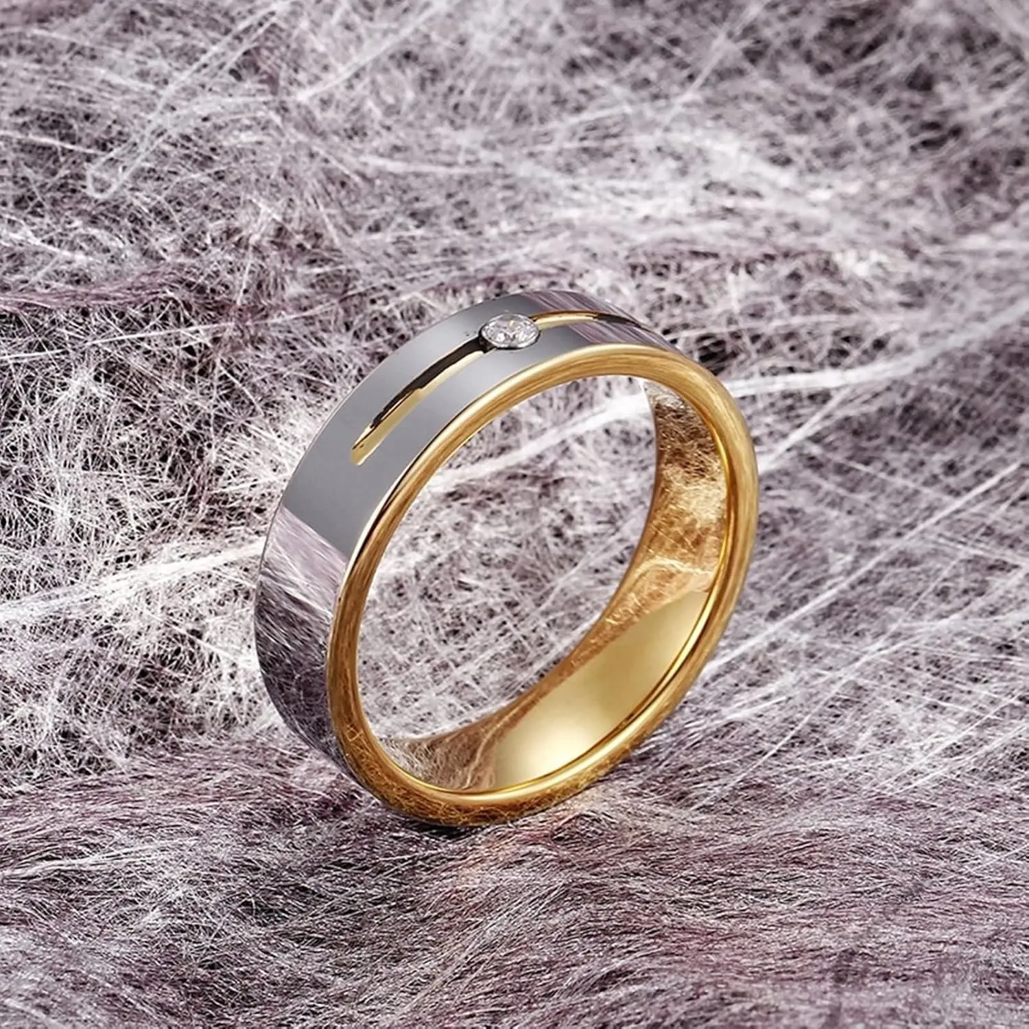 Couple Wedding Rings, Tungsten Wedding Rings for Men Silver Gold Ring with Zirconia Proposal Couple Ring