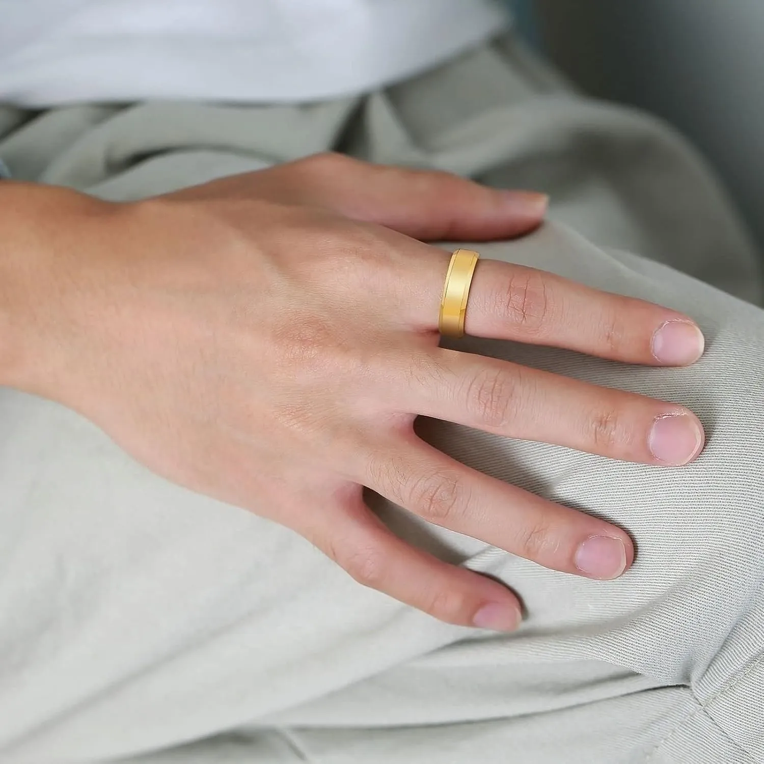 Couples Engagement Rings Set, Gold Tungsten Ring 6mm Ring Beveled Edge Valentine's Day Couple Rings