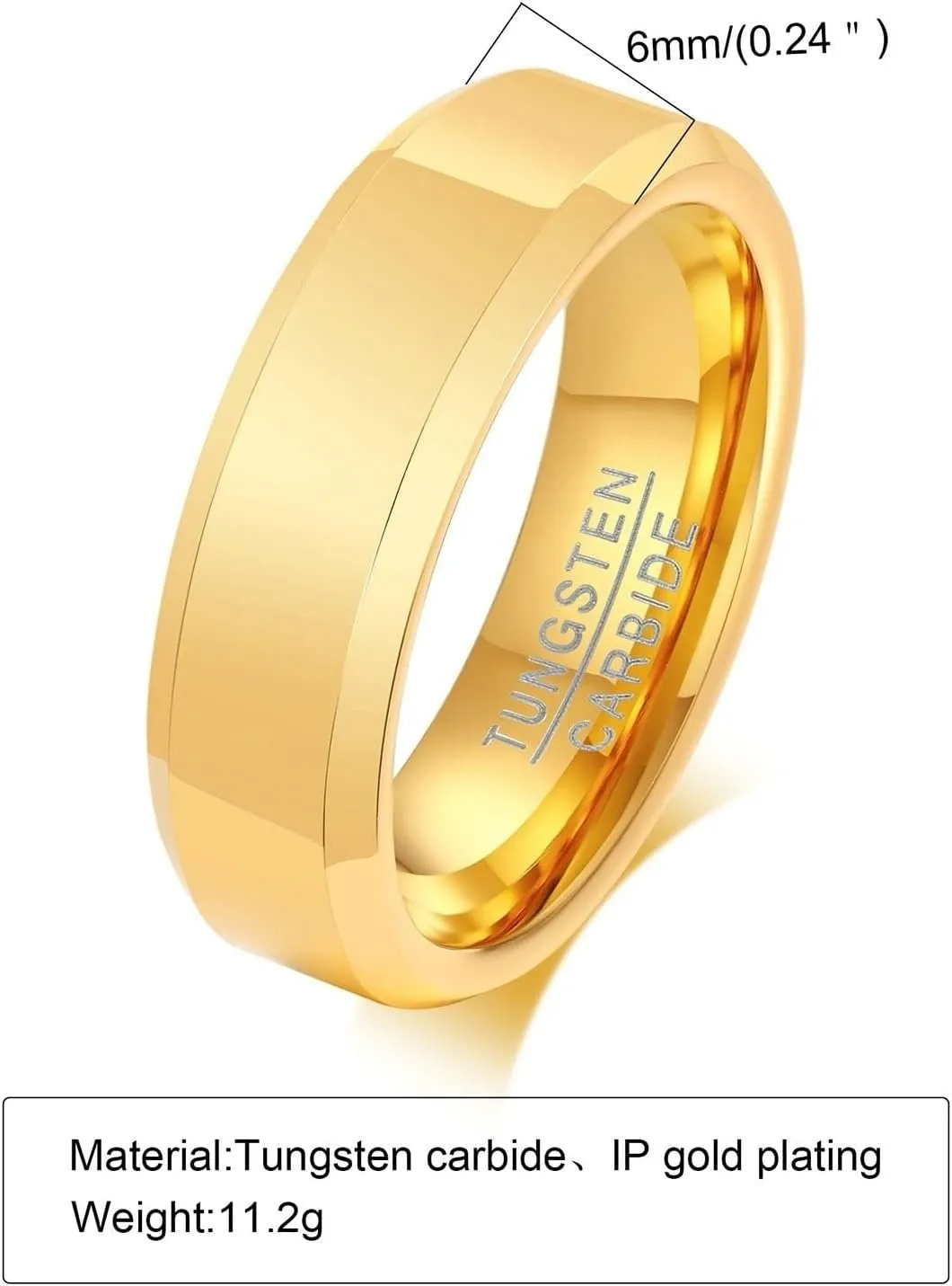 Couples Engagement Rings Set, Gold Tungsten Ring 6mm Ring Beveled Edge Valentine's Day Couple Rings