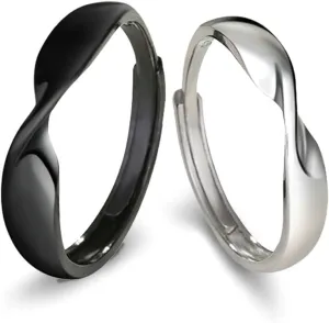 Couples Rings Promise Rings, Couple Rings for Him and Her Custom Adjustable 925 Sterling Silver Black Mobius Ring