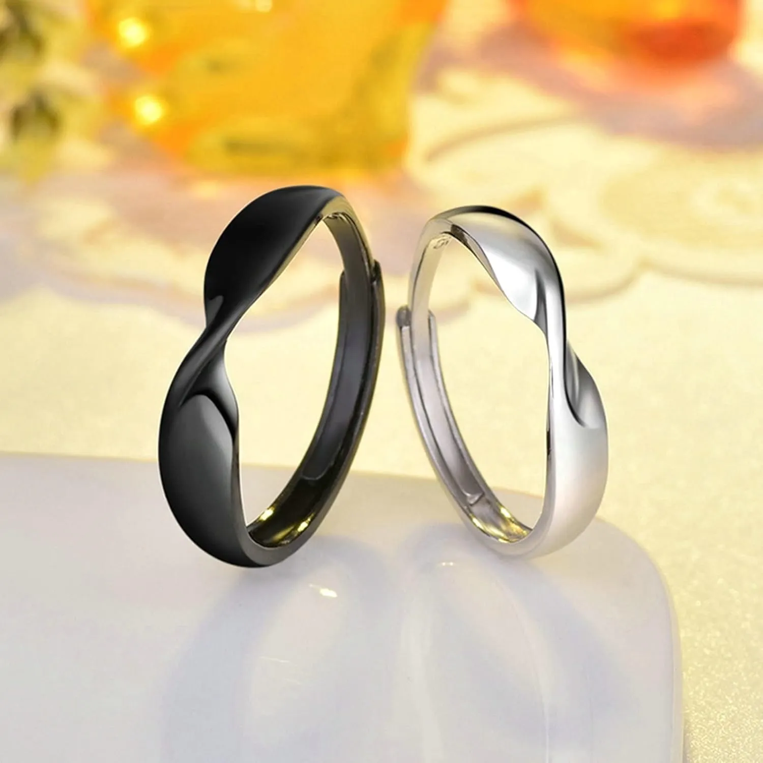 Couples Rings Promise Rings, Couple Rings for Him and Her Custom Adjustable 925 Sterling Silver Black Mobius Ring