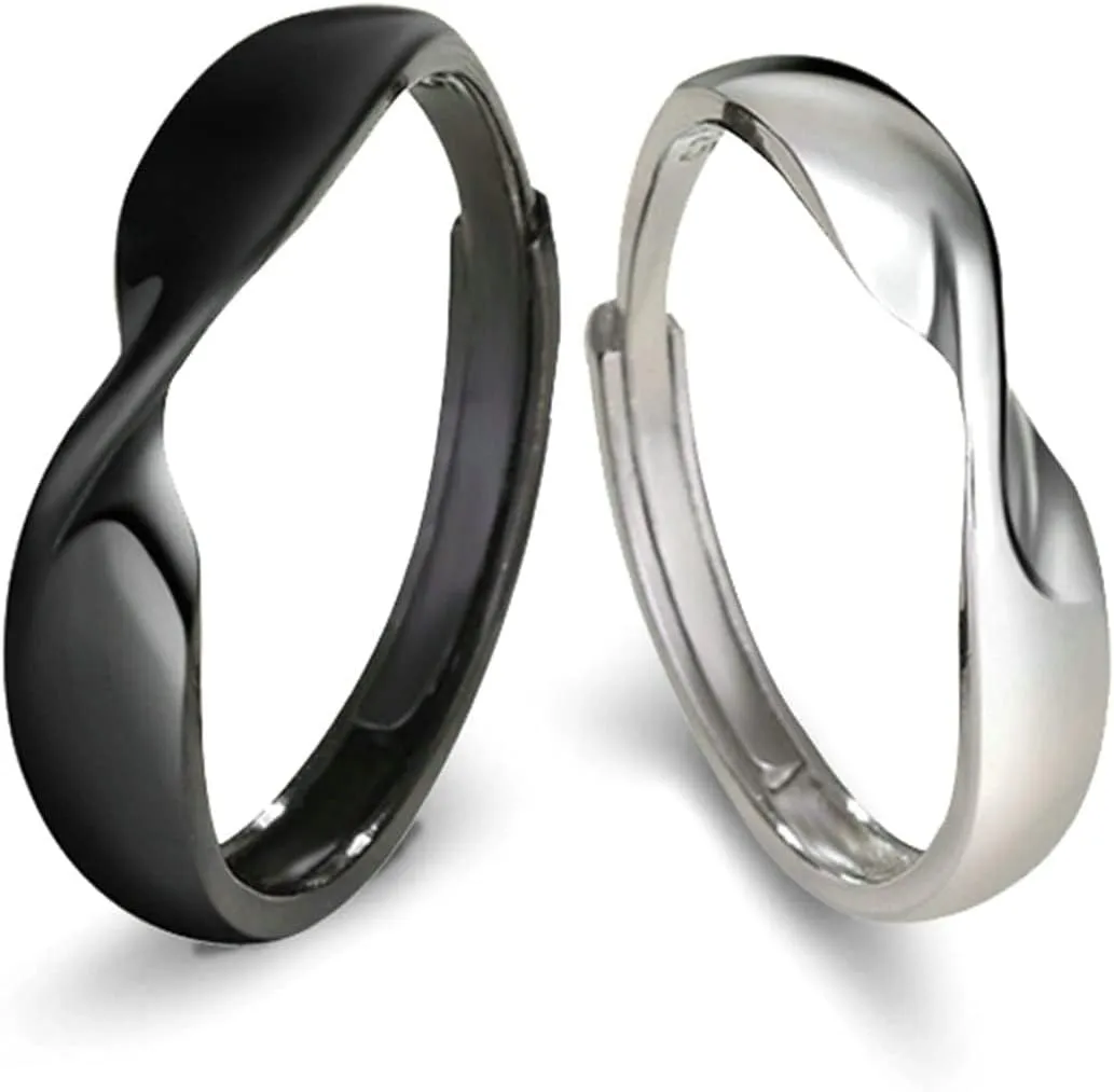 Couples Rings Promise Rings, Couple Rings for Him and Her Custom Adjustable 925 Sterling Silver Black Mobius Ring