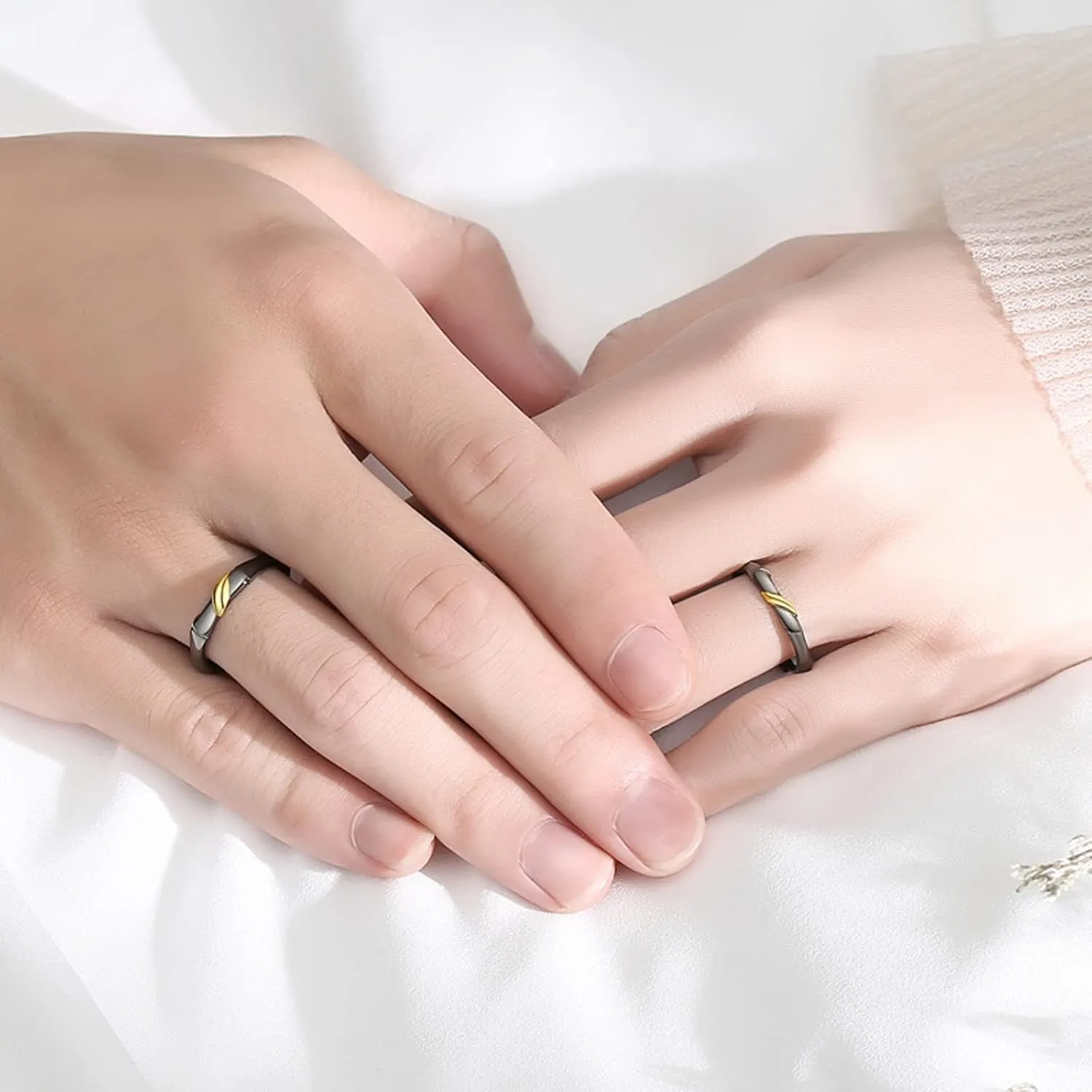 Couples Rings Promise Rings Set, Couples Jewelry for Him and Her Rings Personalized Adjustable 925 Sterling Silver Black Bamboo Ring
