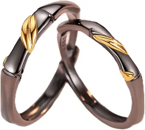 Couples Rings Promise Rings Set, Couples Jewelry for Him and Her Rings Personalized Adjustable 925 Sterling Silver Black Bamboo Ring