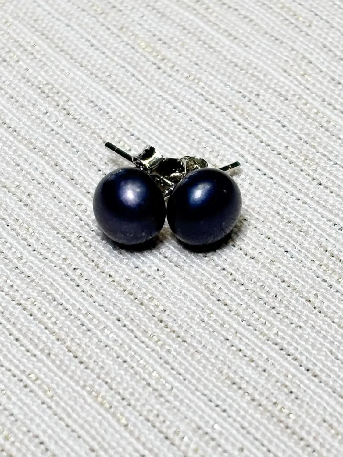 creates Pearl Button Stud Earrings Freshwater Cultured Sterling Silver Stud Back 7.5mm-8mm Pearl Size (With Gift Box) (Black)