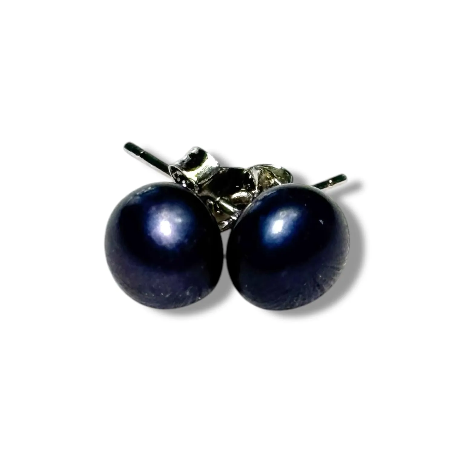 creates Pearl Button Stud Earrings Freshwater Cultured Sterling Silver Stud Back 7.5mm-8mm Pearl Size (With Gift Box) (Black)