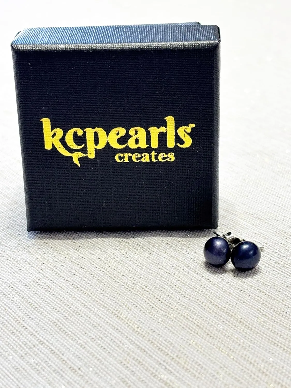 creates Pearl Button Stud Earrings Freshwater Cultured Sterling Silver Stud Back 7.5mm-8mm Pearl Size (With Gift Box) (Black)