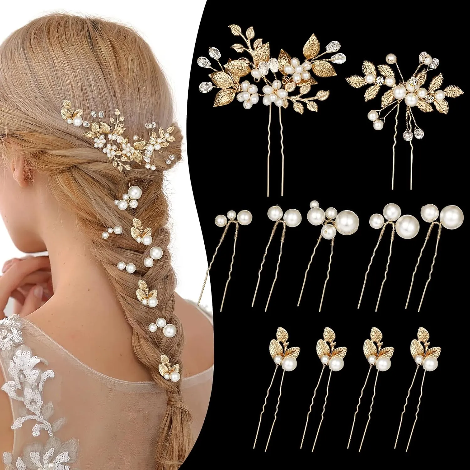 CWJCYTNSN 11 PCS Wedding Hair Pins Bride Headpiece Pearl Wedding Hair Accessories Flower Hair Styling Pins for Bridesmaids Girls