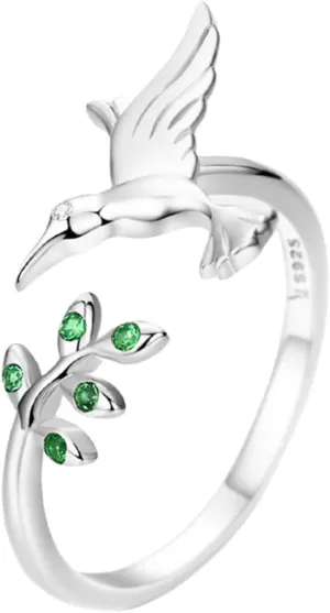 Dainty Hummingbird Finger Ring for Women Open Design Leaf Jewelry for Daily Wear Special Occasions Lightweight Comfortable Color