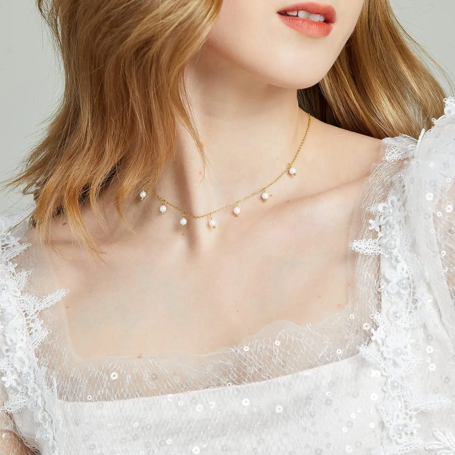 Dainty Pearl Choker Necklace for Women 18K Gold Plated Adjustable Handmade Freshwater Gold Pearl Necklaces