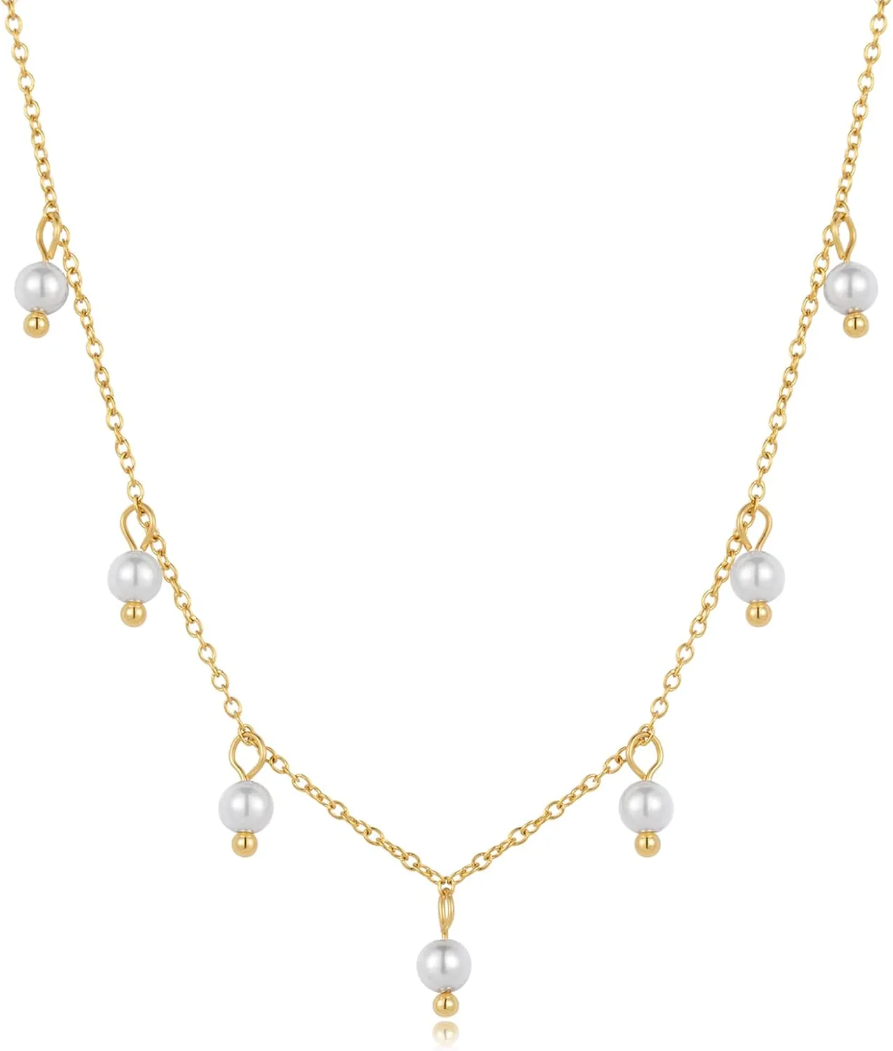 Dainty Pearl Choker Necklace for Women 18K Gold Plated Adjustable Handmade Freshwater Gold Pearl Necklaces
