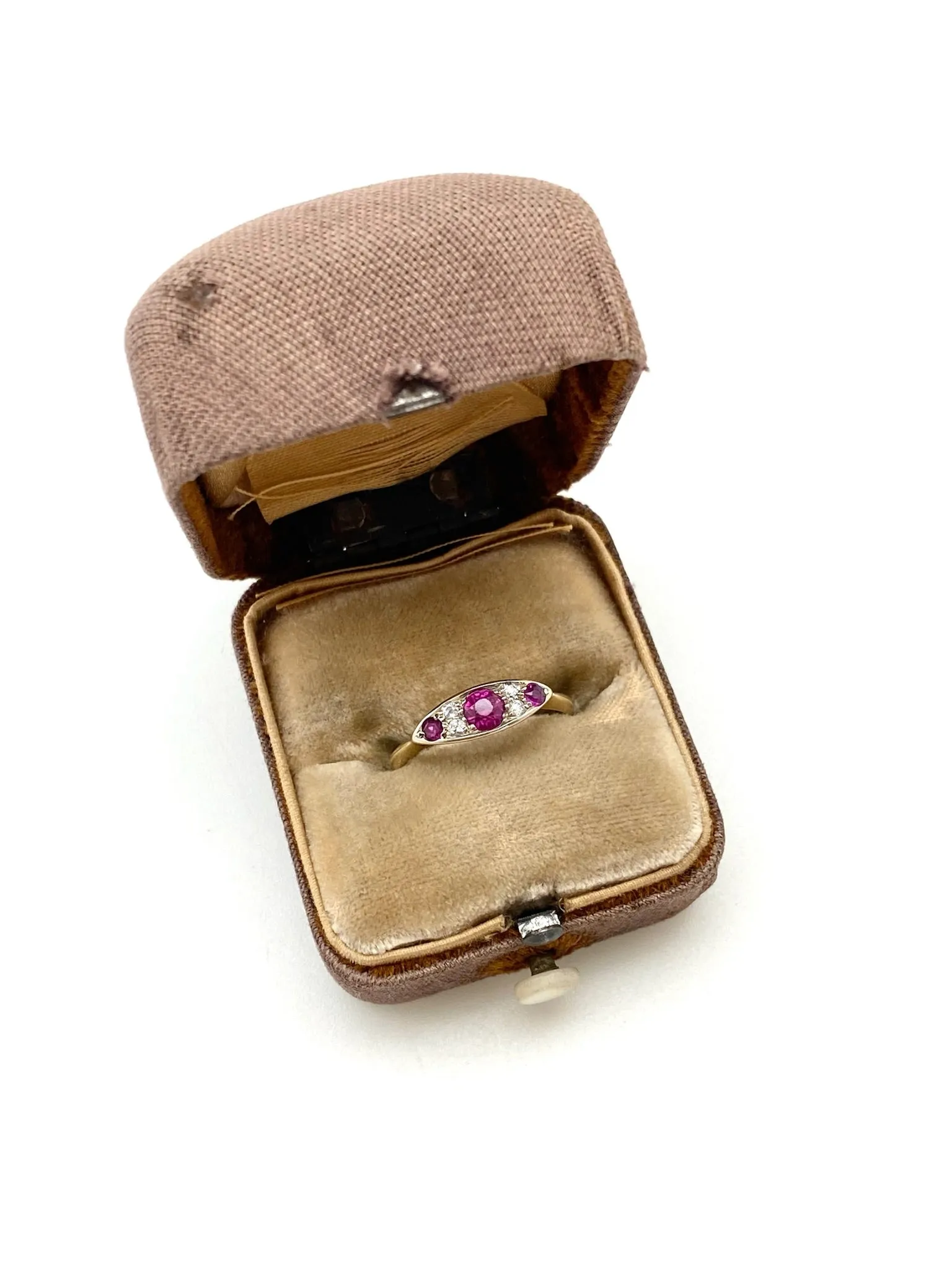 Deco Ruby, Diamond Antique Ring (14K gold, size 6.5)
