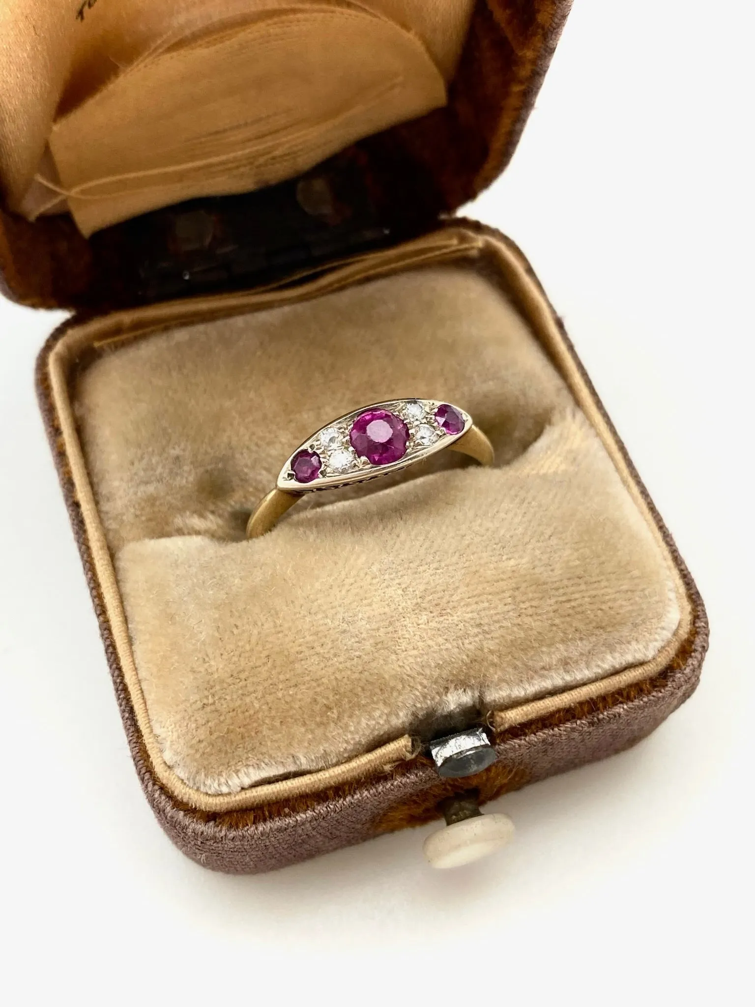 Deco Ruby, Diamond Antique Ring (14K gold, size 6.5)