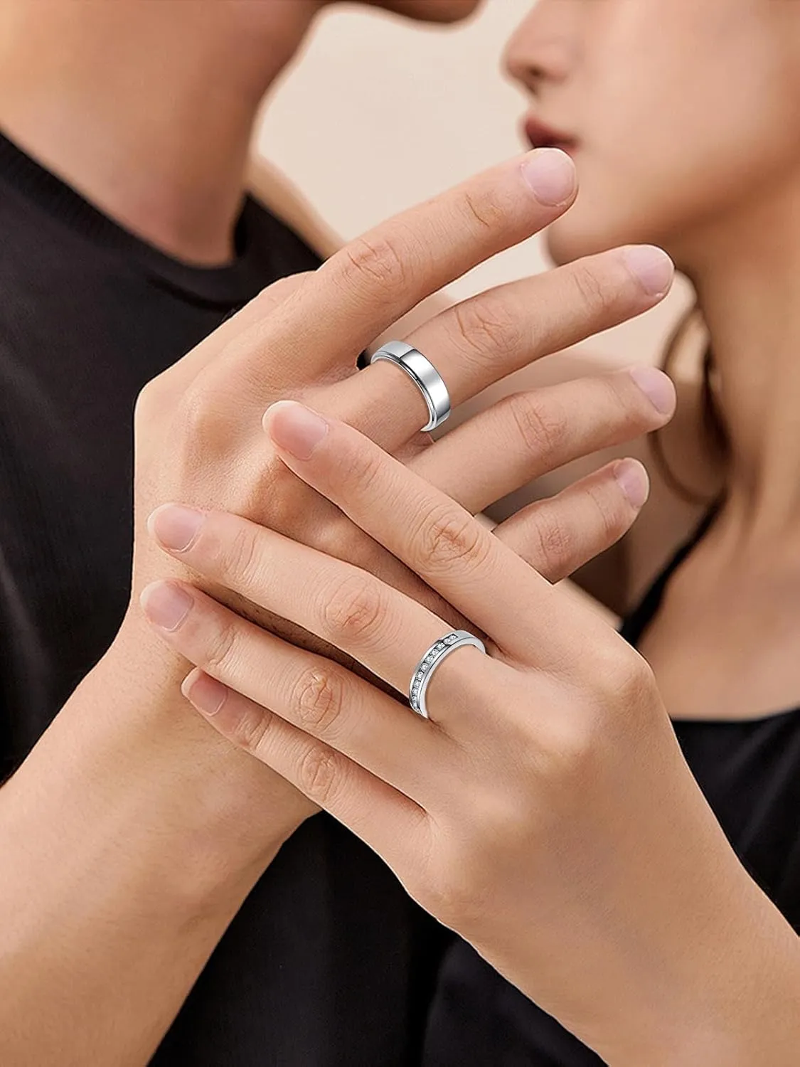 Dorunmo Personalized Couple Rings Set with Moissanite/CZ anillos de boda set para hombre y mujer 925 Sterling Silver Engagement Wedding Rings for Him and Her