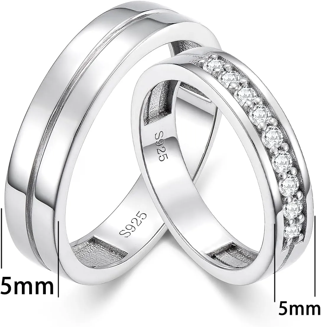 Dorunmo Personalized Couple Rings Set with Moissanite/CZ anillos de boda set para hombre y mujer 925 Sterling Silver Engagement Wedding Rings for Him and Her