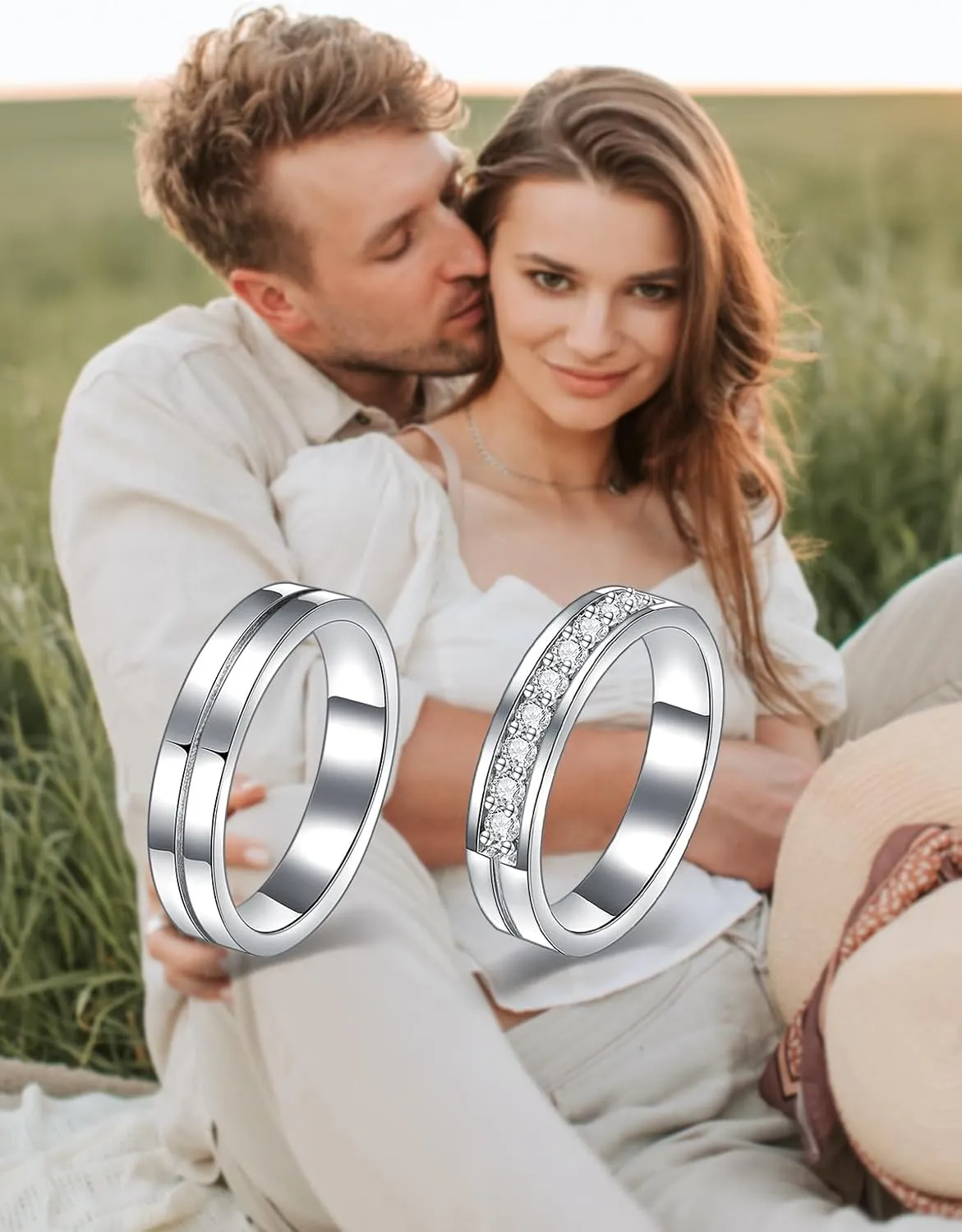 Dorunmo Personalized Couple Rings Set with Moissanite/CZ anillos de boda set para hombre y mujer 925 Sterling Silver Engagement Wedding Rings for Him and Her